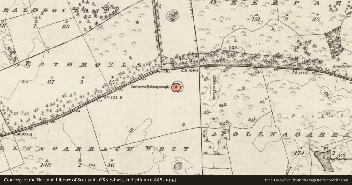 Ordnance Survey six-inch map, 2nd edition (1888–1915) covering the location of Souterrain, Pollnagarragh West, County Galway, with a pin at the register's coordinates