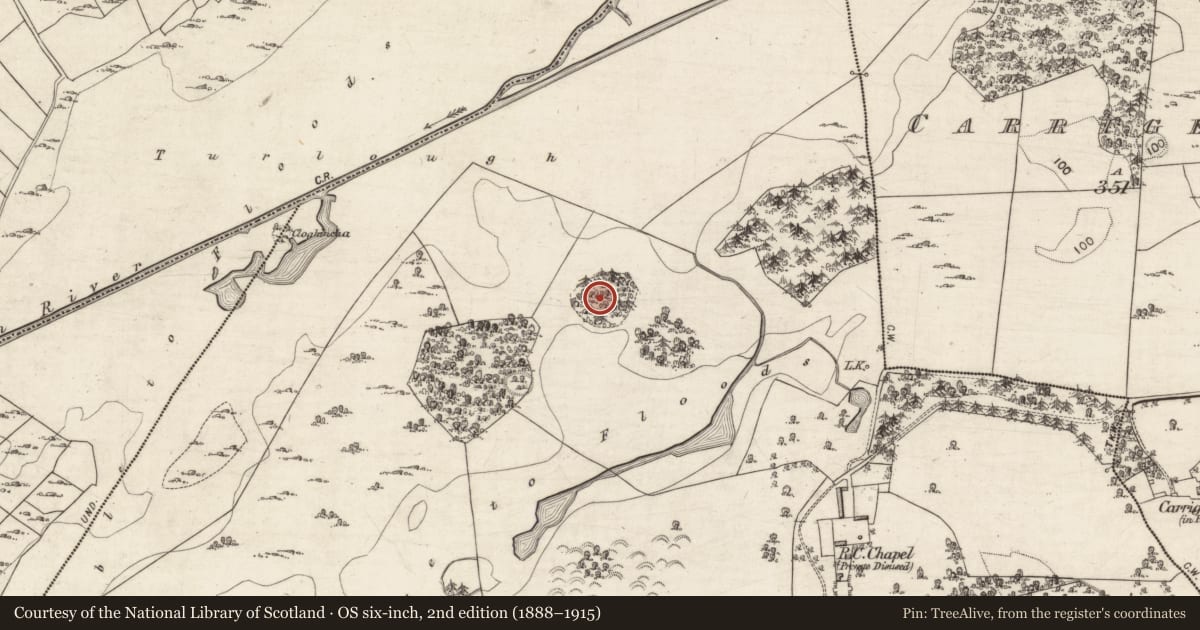 Ordnance Survey six-inch map, 2nd edition (1888–1915) covering the location of Designed landscape feature, Rahasane, County Galway, with a pin at the register's coordinates