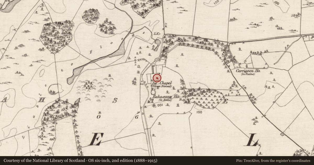 Ordnance Survey six-inch map, 2nd edition (1888–1915) covering the location of Well, Rahasane, County Galway, with a pin at the register's coordinates