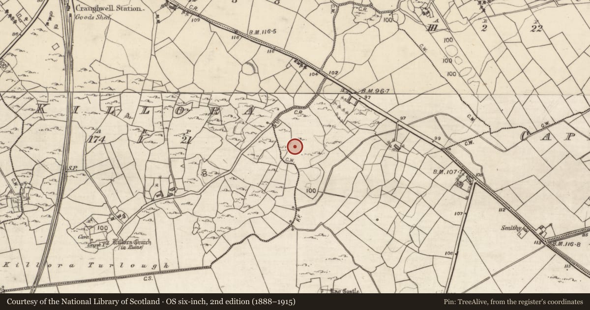 Ordnance Survey six-inch map, 2nd edition (1888–1915) covering the location of Ringfort - unclassified, Roo, County Galway, with a pin at the register's coordinates
