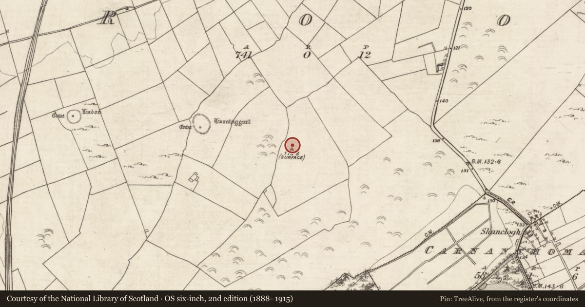 Ordnance Survey six-inch map, 2nd edition (1888–1915) covering the location of Building, Roo, County Galway, with a pin at the register's coordinates