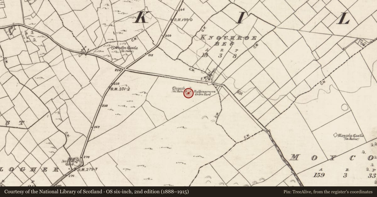 Ordnance Survey six-inch map, 2nd edition (1888–1915) covering the location of Graveyard, Seefin, County Galway, with a pin at the register's coordinates