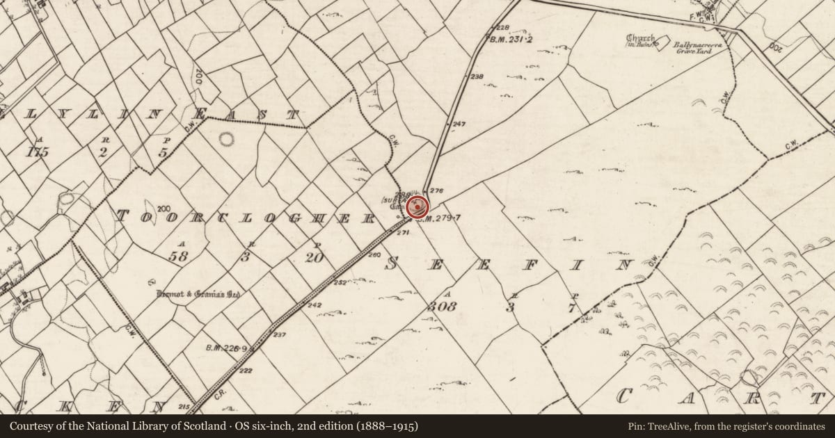 Ordnance Survey six-inch map, 2nd edition (1888–1915) covering the location of House - indeterminate date, Seefin, County Galway, with a pin at the register's coordinates