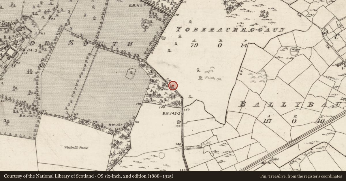 Ordnance Survey six-inch map, 2nd edition (1888–1915) covering the location of House - 18th/19th century, Toberacreggaun, County Galway, with a pin at the register's coordinates