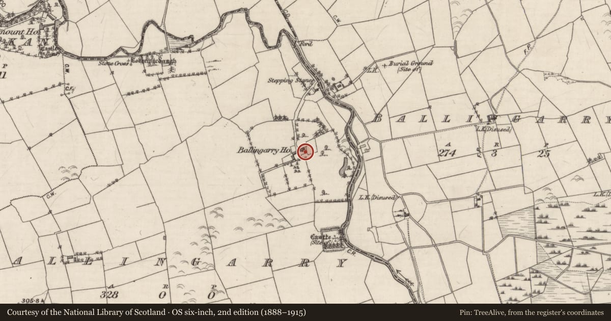 Ordnance Survey six-inch map, 2nd edition (1888–1915) covering the location of Country house, Ballingarry, County Galway, with a pin at the register's coordinates