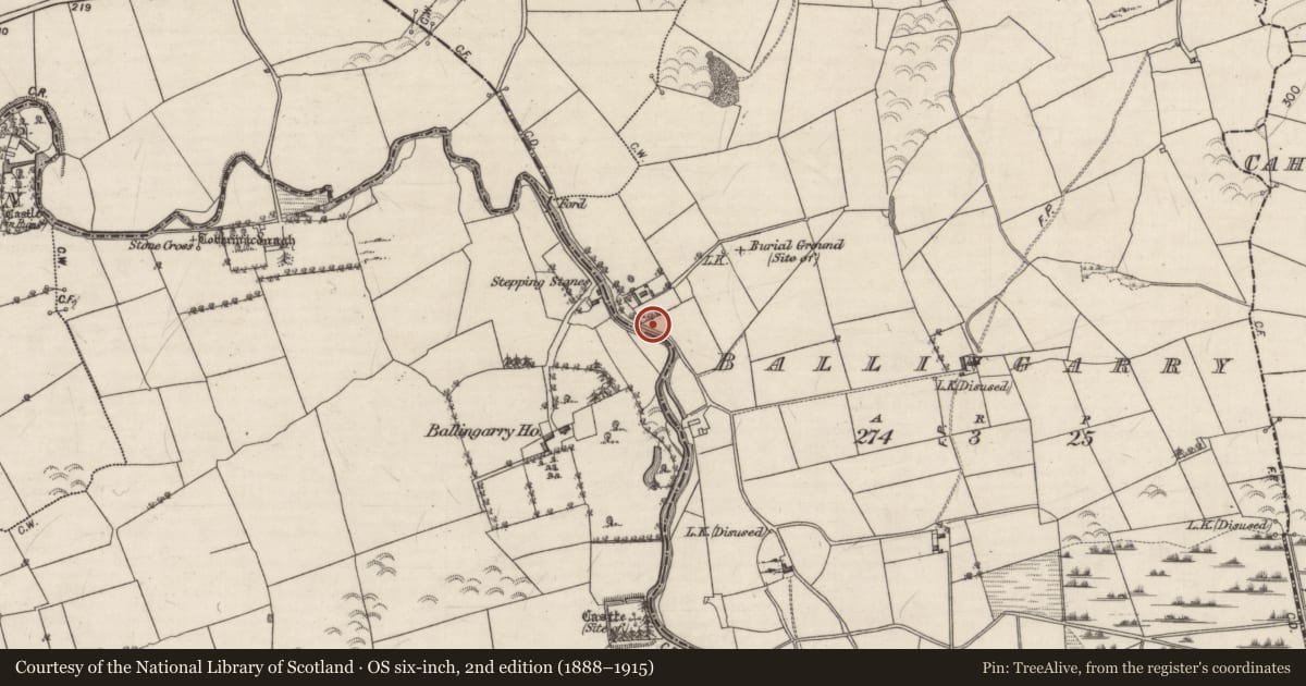 Ordnance Survey six-inch map, 2nd edition (1888–1915) covering the location of Architectural fragment, Ballingarry, County Galway, with a pin at the register's coordinates