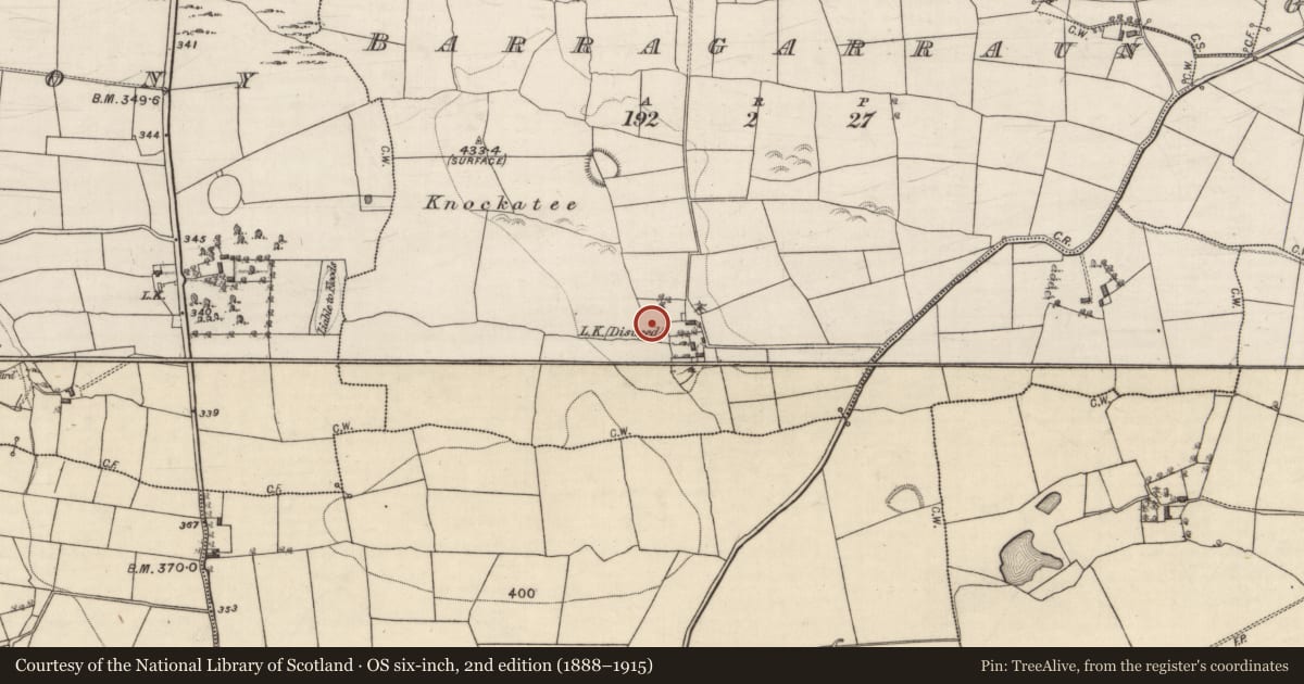 Ordnance Survey six-inch map, 2nd edition (1888–1915) covering the location of Ringfort - cashel, Barragarraun, County Galway, with a pin at the register's coordinates