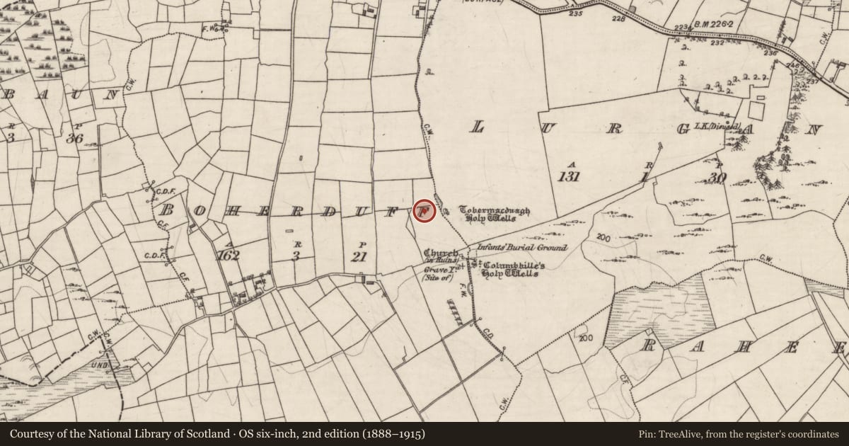 Ordnance Survey six-inch map, 2nd edition (1888–1915) covering the location of Enclosure, Boherduff, County Galway, with a pin at the register's coordinates