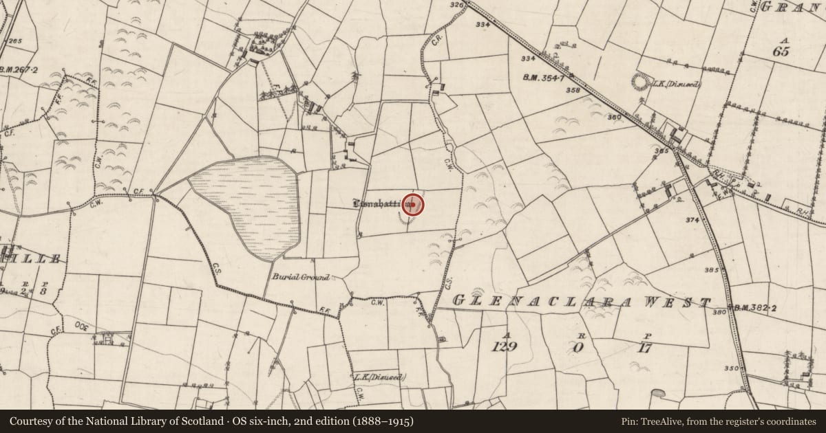 Ordnance Survey six-inch map, 2nd edition (1888–1915) covering the location of Ringfort - cashel, Cahercrea East, County Galway, with a pin at the register's coordinates