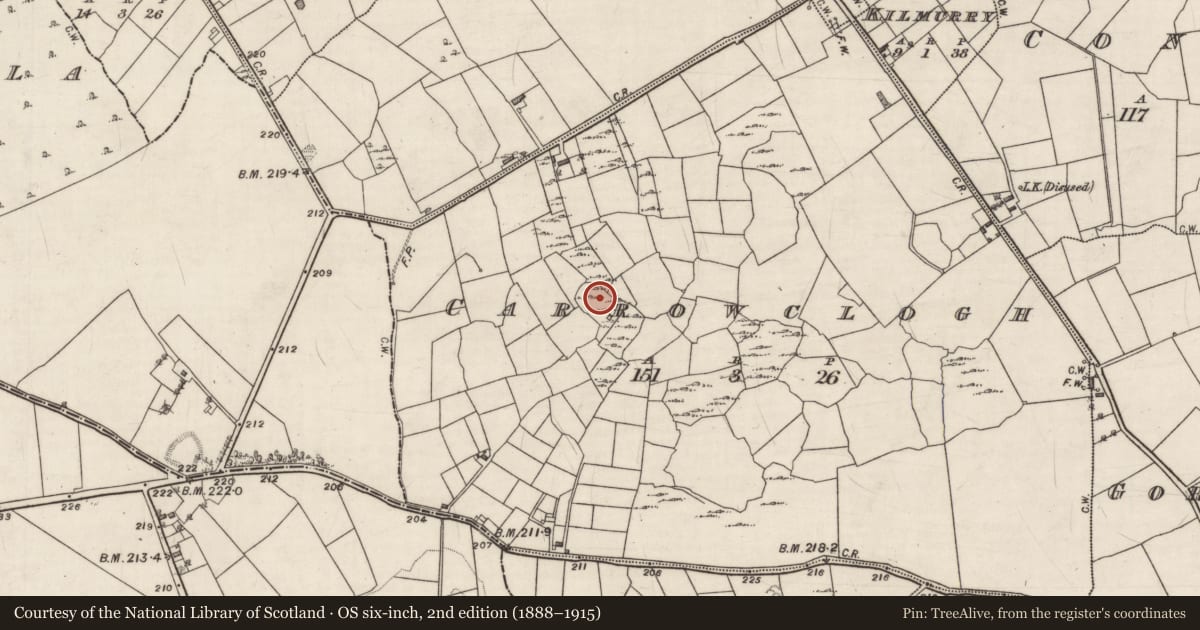 Ordnance Survey six-inch map, 2nd edition (1888–1915) covering the location of Structure, Carrowclogh, County Galway, with a pin at the register's coordinates