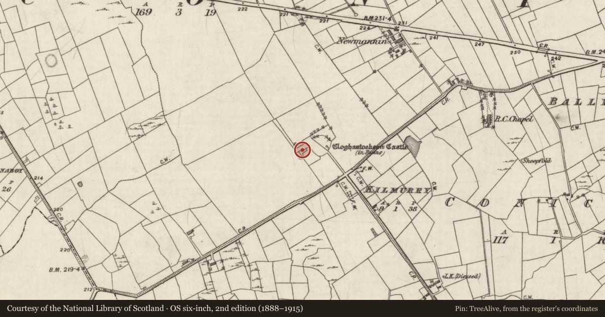 Ordnance Survey six-inch map, 2nd edition (1888–1915) covering the location of House - indeterminate date, Cloghastookeen, County Galway, with a pin at the register's coordinates
