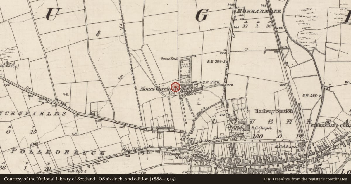 Ordnance Survey six-inch map, 2nd edition (1888–1915) covering the location of Mass-rock, Cosmona, County Galway, with a pin at the register's coordinates