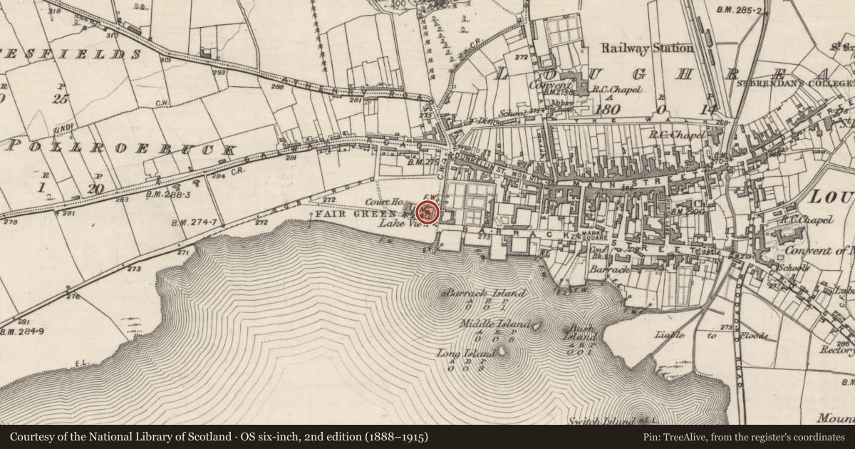 Ordnance Survey six-inch map, 2nd edition (1888–1915) covering the location of Prison, Cuscarrick, County Galway, with a pin at the register's coordinates