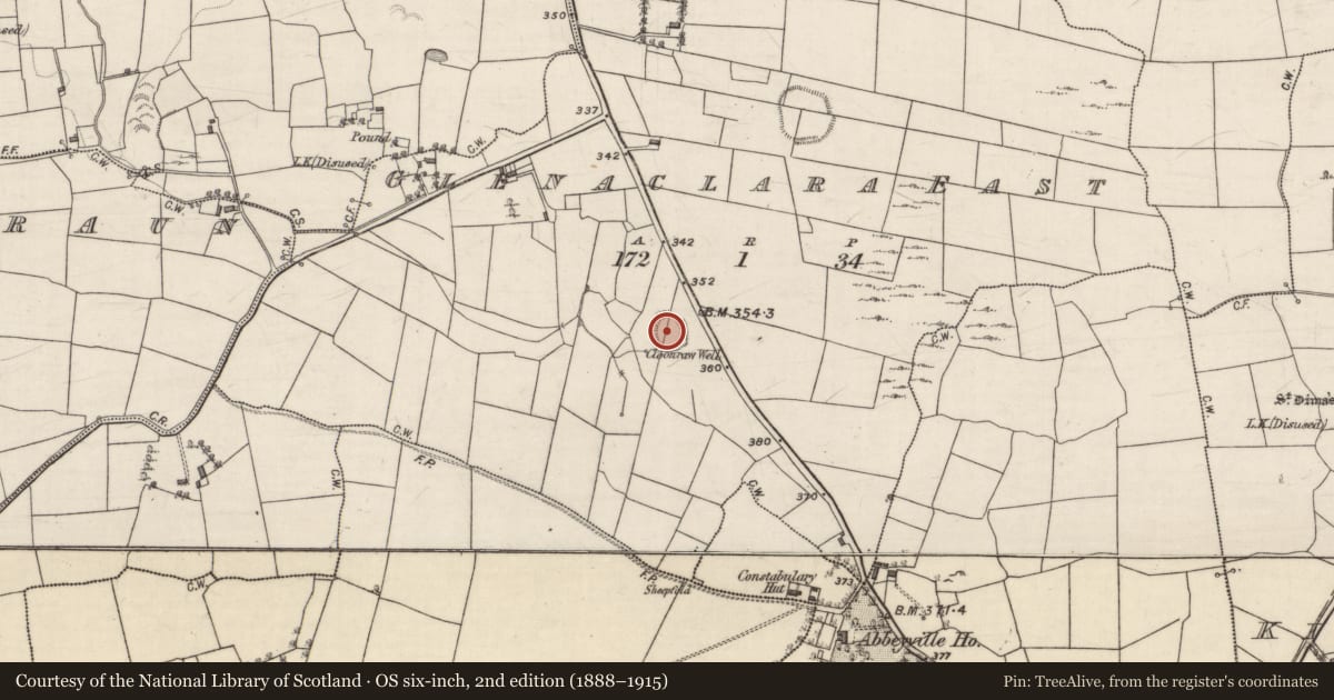 Ordnance Survey six-inch map, 2nd edition (1888–1915) covering the location of Ringfort - rath, Glenaclara East, County Galway, with a pin at the register's coordinates