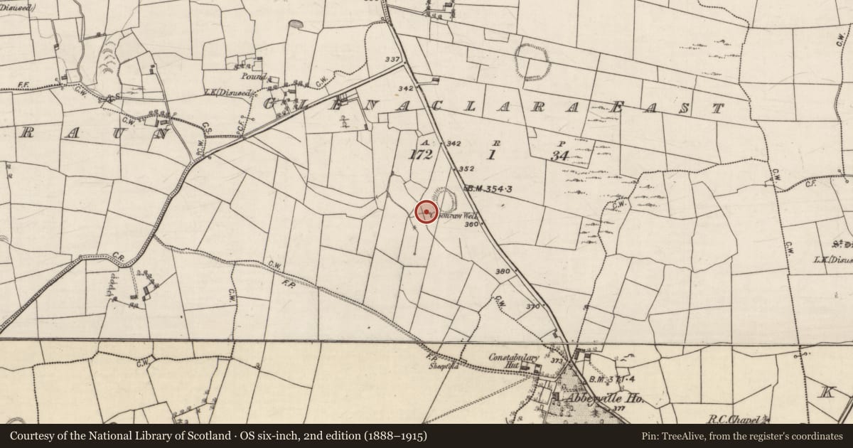 Ordnance Survey six-inch map, 2nd edition (1888–1915) covering the location of Well, Glenaclara East, County Galway, with a pin at the register's coordinates