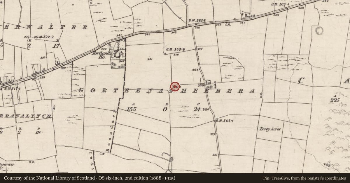 Ordnance Survey six-inch map, 2nd edition (1888–1915) covering the location of Ringfort - rath, Gorteenapheebera, County Galway, with a pin at the register's coordinates