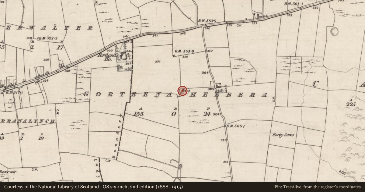 Ordnance Survey six-inch map, 2nd edition (1888–1915) covering the location of Souterrain, Gorteenapheebera, County Galway, with a pin at the register's coordinates