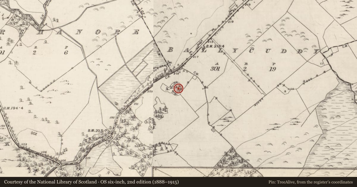 Ordnance Survey six-inch map, 2nd edition (1888–1915) covering the location of Ringfort - rath, Lackabaun, County Galway, with a pin at the register's coordinates
