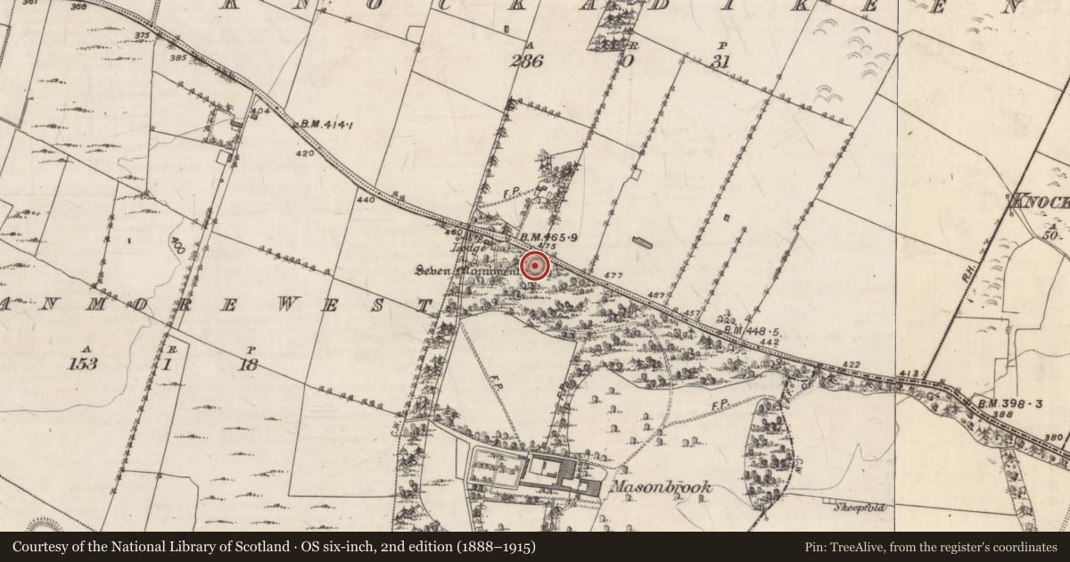 Ordnance Survey six-inch map, 2nd edition (1888–1915) covering the location of Stone circle - embanked, Moanmore East, County Galway, with a pin at the register's coordinates