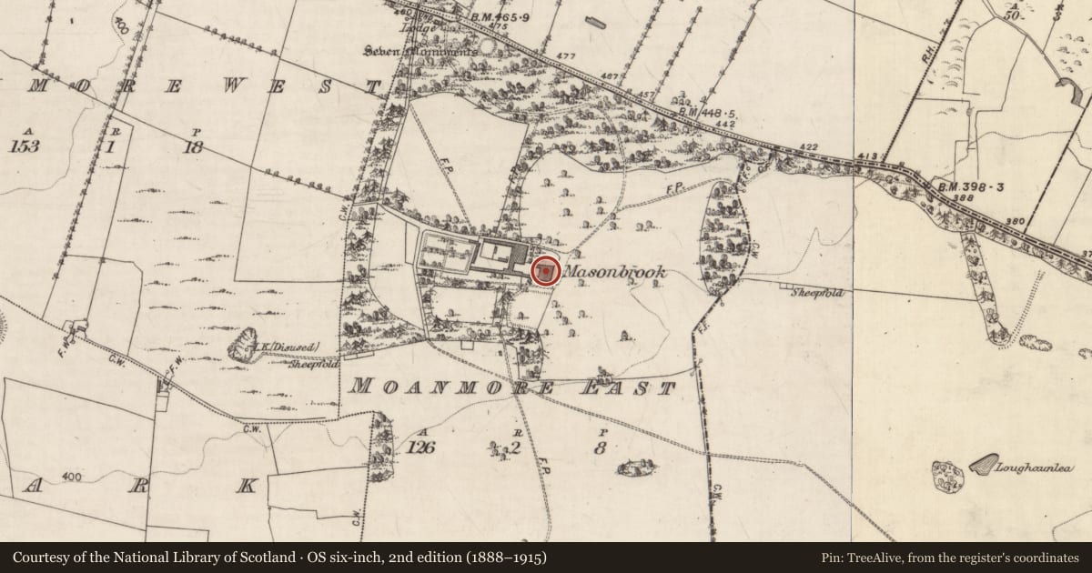 Ordnance Survey six-inch map, 2nd edition (1888–1915) covering the location of House - indeterminate date, Moanmore East, County Galway, with a pin at the register's coordinates