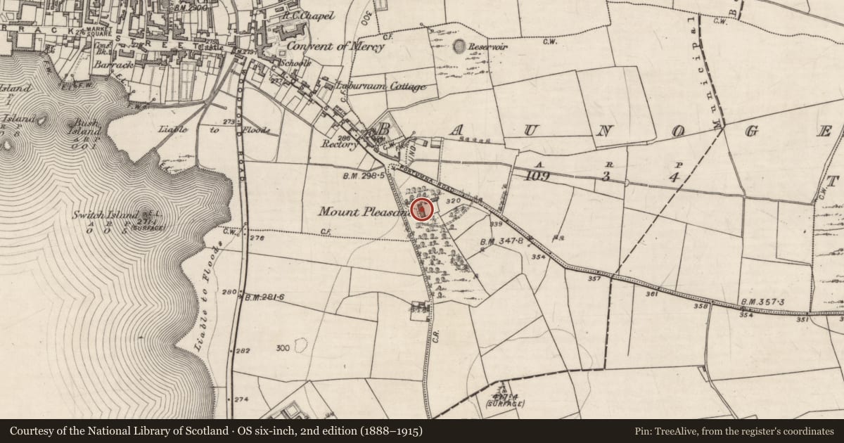 Ordnance Survey six-inch map, 2nd edition (1888–1915) covering the location of House - 18th/19th century, Mountpleasant, County Galway, with a pin at the register's coordinates