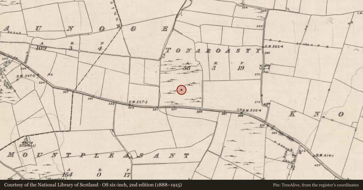 Ordnance Survey six-inch map, 2nd edition (1888–1915) covering the location of Ringfort - cashel, Tonaroasty, County Galway, with a pin at the register's coordinates