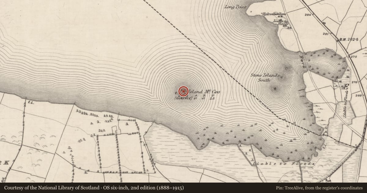 Ordnance Survey six-inch map, 2nd edition (1888–1915) covering the location of Crannog, Lough Rea, County Galway, with a pin at the register's coordinates