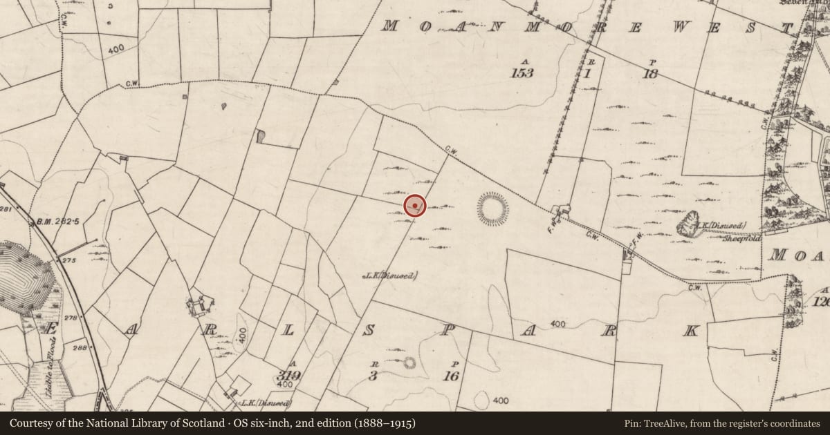 Ordnance Survey six-inch map, 2nd edition (1888–1915) covering the location of Hut site, Earlspark, County Galway, with a pin at the register's coordinates