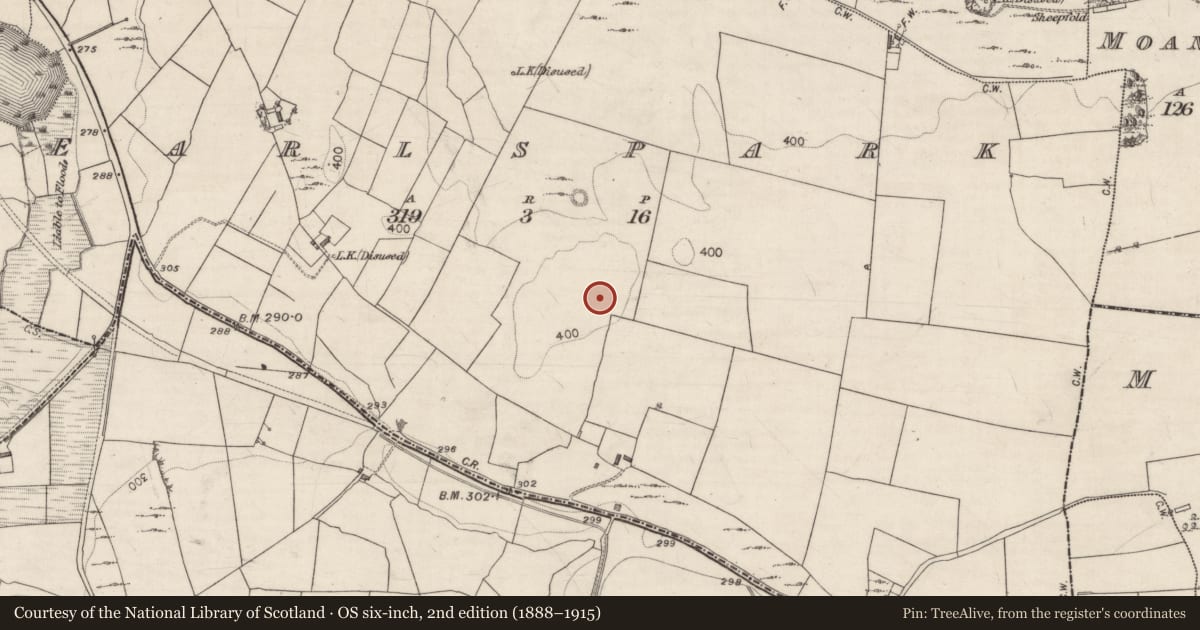 Ordnance Survey six-inch map, 2nd edition (1888–1915) covering the location of Standing stone, Earlspark, County Galway, with a pin at the register's coordinates