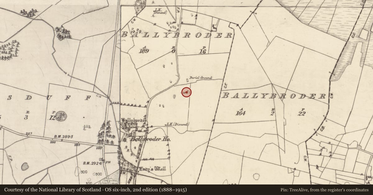 Ordnance Survey six-inch map, 2nd edition (1888–1915) covering the location of Ringfort - rath, Ballybroder, County Galway, with a pin at the register's coordinates