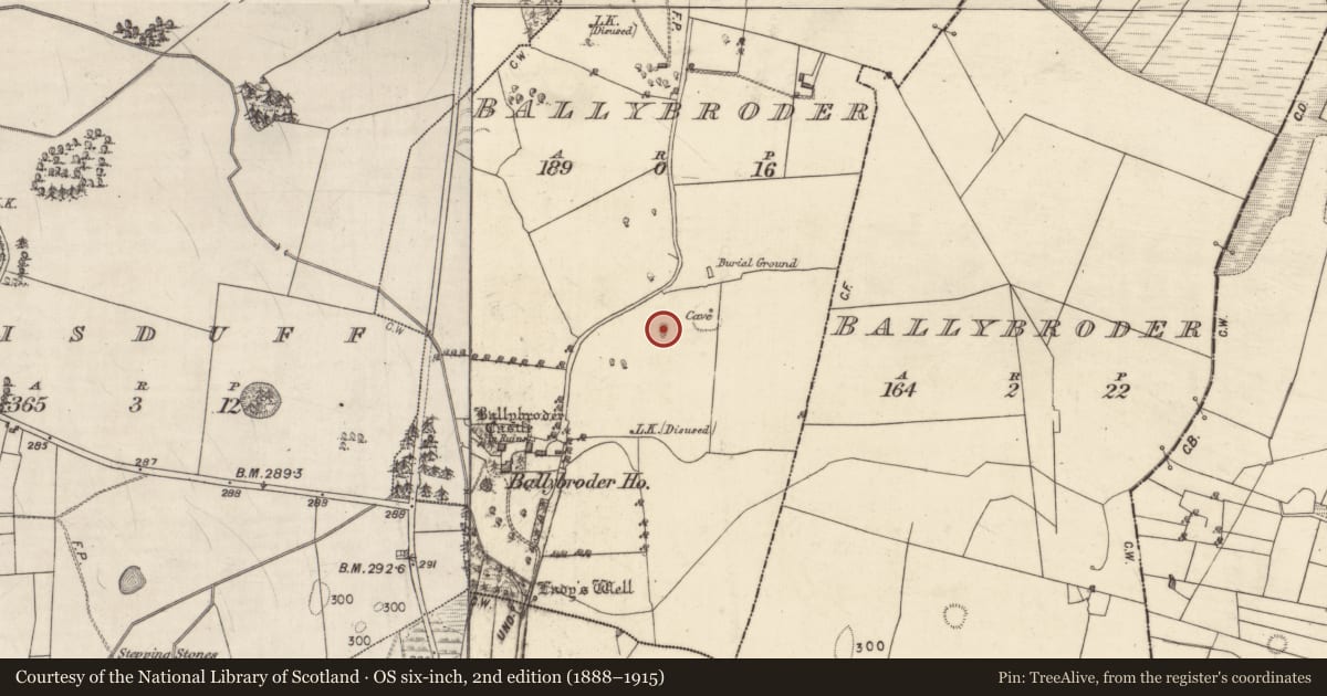 Ordnance Survey six-inch map, 2nd edition (1888–1915) covering the location of Enclosure, Ballybroder, County Galway, with a pin at the register's coordinates