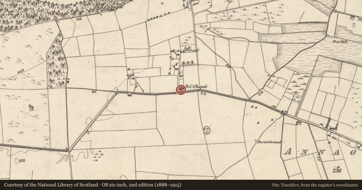 Ordnance Survey six-inch map, 2nd edition (1888–1915) covering the location of Church, Ballydoogan, County Galway, with a pin at the register's coordinates