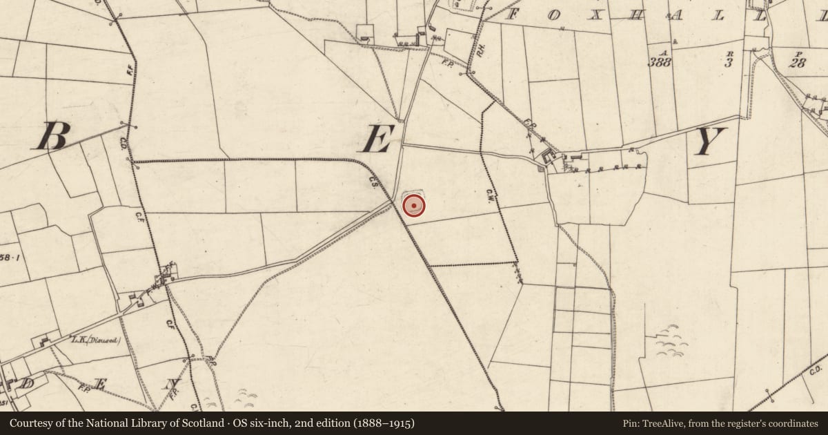 Ordnance Survey six-inch map, 2nd edition (1888–1915) covering the location of Moated site, Foxhall, County Galway, with a pin at the register's coordinates
