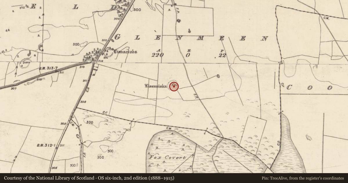 Ordnance Survey six-inch map, 2nd edition (1888–1915) covering the location of Souterrain, Glenmeen, County Galway, with a pin at the register's coordinates