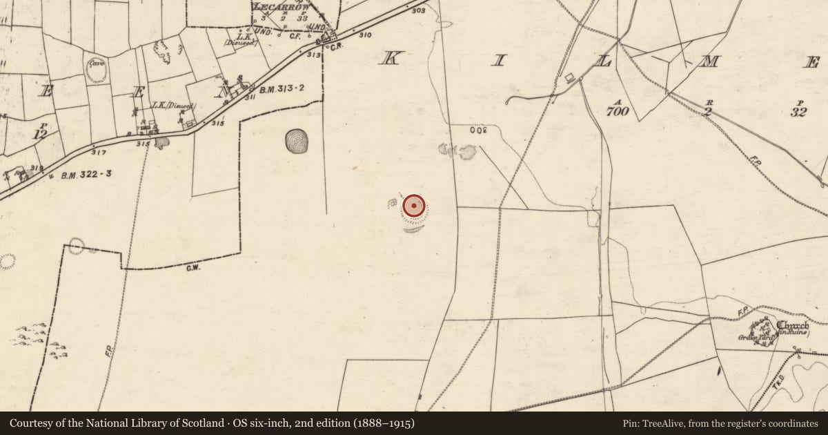 Ordnance Survey six-inch map, 2nd edition (1888–1915) covering the location of Souterrain, Kilmeen, County Galway, with a pin at the register's coordinates