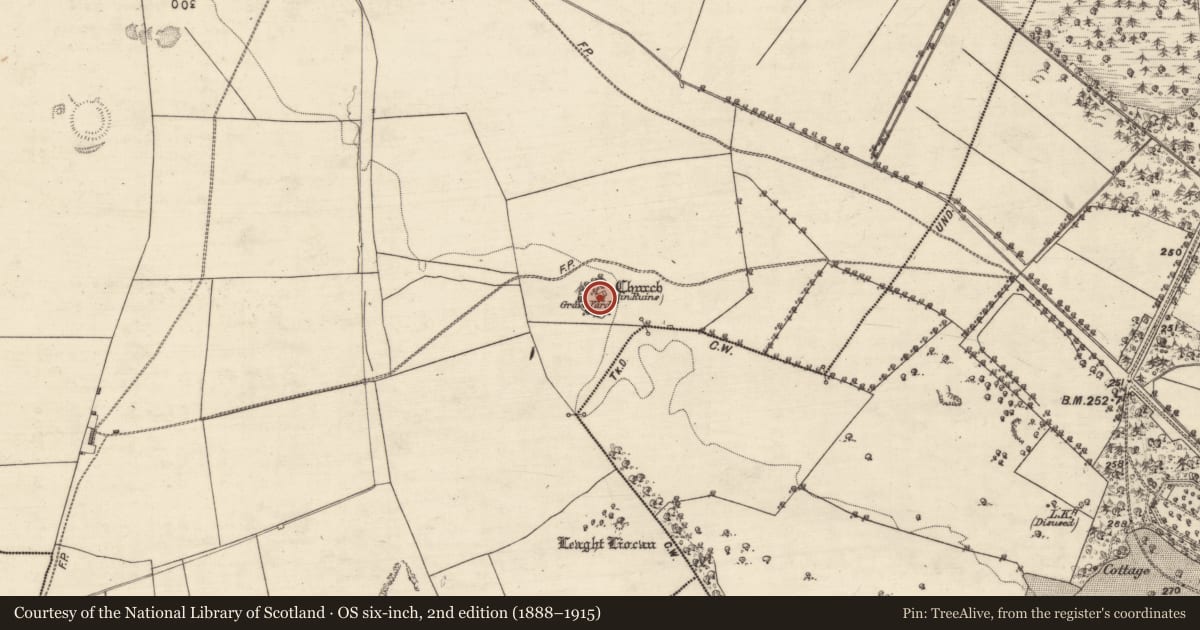 Ordnance Survey six-inch map, 2nd edition (1888–1915) covering the location of Church, Kilmeen, County Galway, with a pin at the register's coordinates