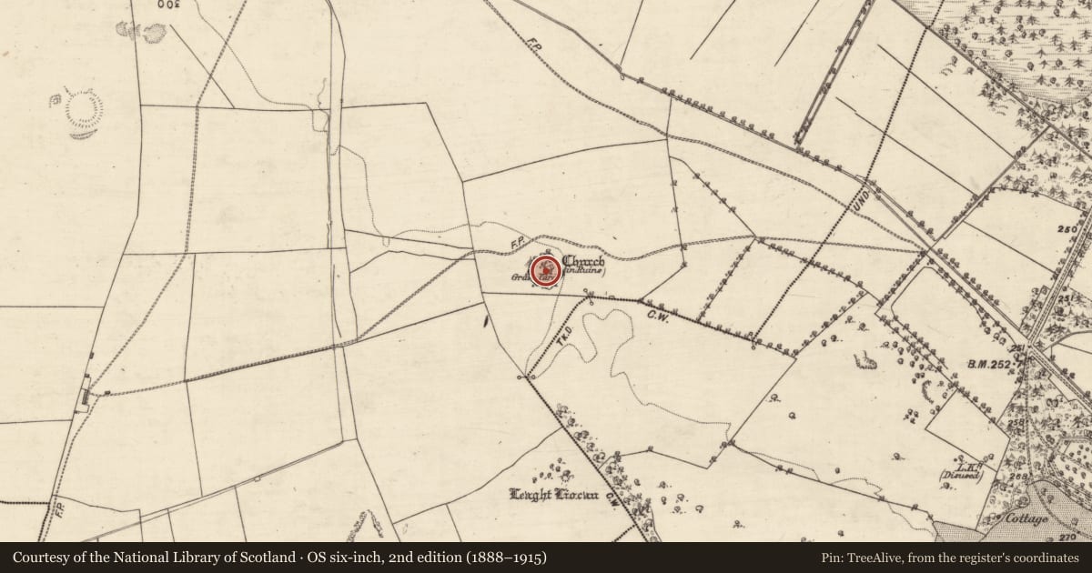 Ordnance Survey six-inch map, 2nd edition (1888–1915) covering the location of Round tower, Kilmeen, County Galway, with a pin at the register's coordinates
