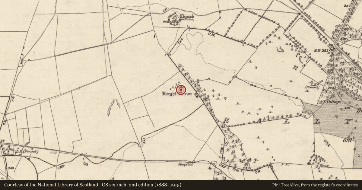 Ordnance Survey six-inch map, 2nd edition (1888–1915) covering the location of Leacht, Kilmeen, County Galway, with a pin at the register's coordinates