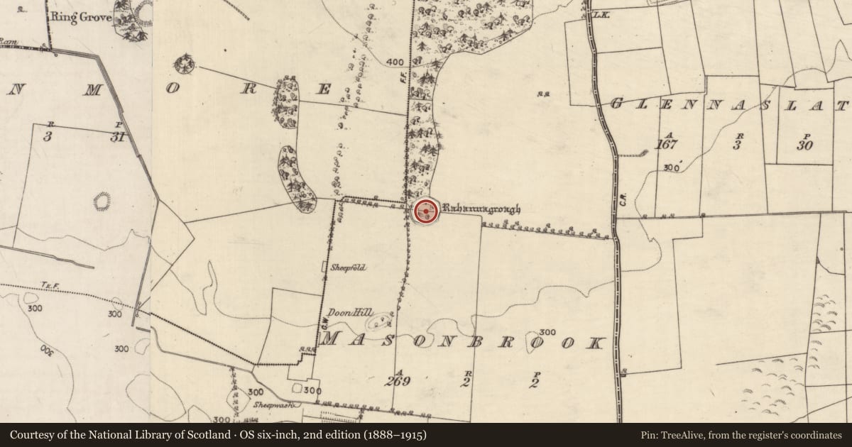 Ordnance Survey six-inch map, 2nd edition (1888–1915) covering the location of Souterrain, Moanmore East, County Galway, with a pin at the register's coordinates