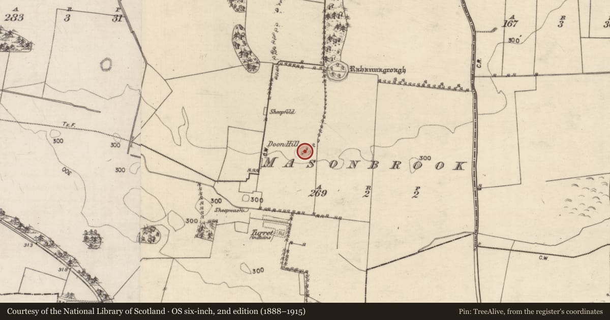 Ordnance Survey six-inch map, 2nd edition (1888–1915) covering the location of Souterrain, Masonbrook, County Galway, with a pin at the register's coordinates