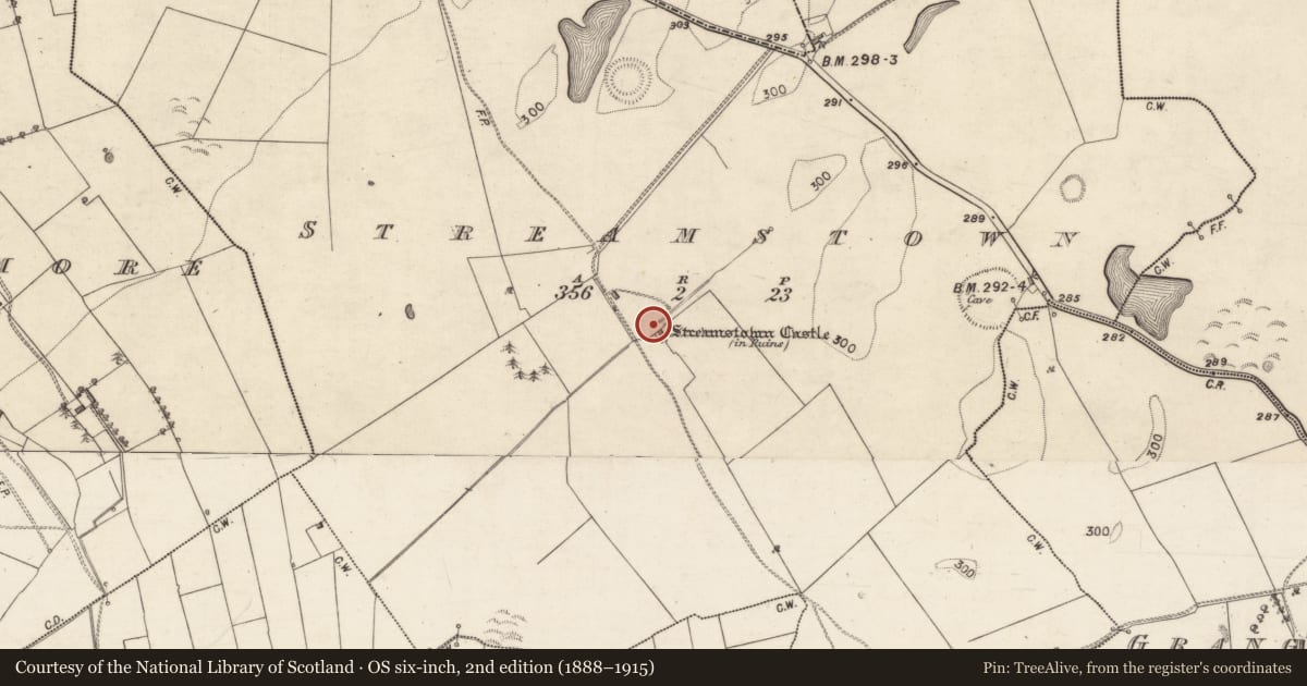 Ordnance Survey six-inch map, 2nd edition (1888–1915) covering the location of Earthwork, Streamstown, County Galway, with a pin at the register's coordinates