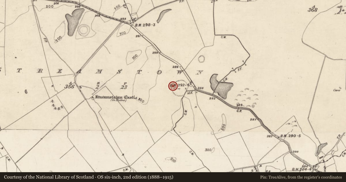 Ordnance Survey six-inch map, 2nd edition (1888–1915) covering the location of Souterrain, Streamstown, County Galway, with a pin at the register's coordinates