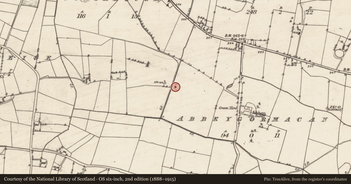 Ordnance Survey six-inch map, 2nd edition (1888–1915) covering the location of Enclosure, Abbeygormacan, County Galway, with a pin at the register's coordinates