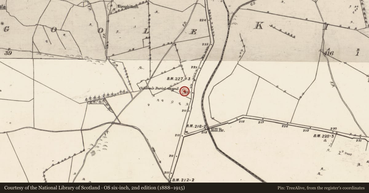 Ordnance Survey six-inch map, 2nd edition (1888–1915) covering the location of Children's burial ground, Addergoole, County Galway, with a pin at the register's coordinates