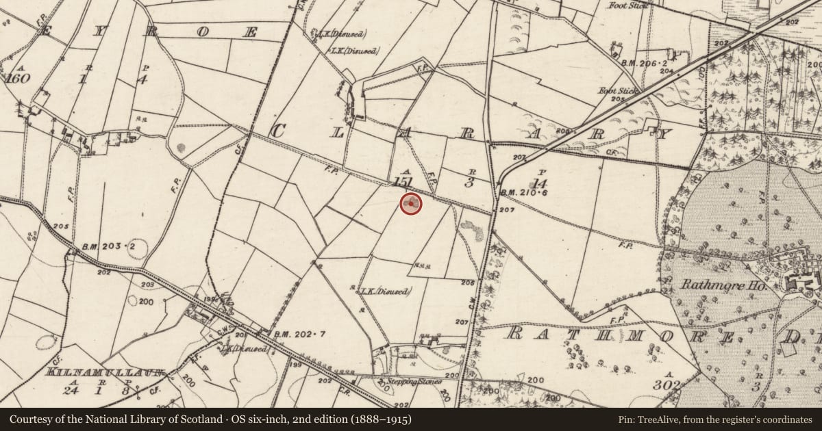Ordnance Survey six-inch map, 2nd edition (1888–1915) covering the location of Quarry, Clarary, County Galway, with a pin at the register's coordinates