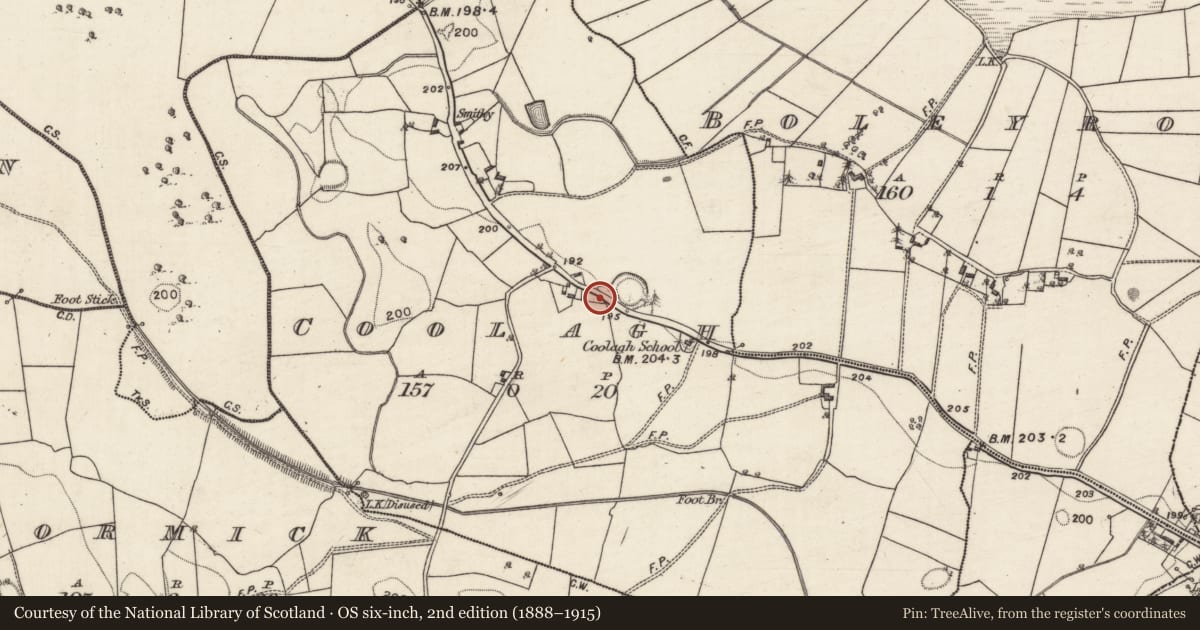 Ordnance Survey six-inch map, 2nd edition (1888–1915) covering the location of Souterrain, Coolagh, County Galway, with a pin at the register's coordinates