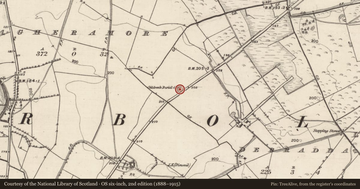 Ordnance Survey six-inch map, 2nd edition (1888–1915) covering the location of Ringfort - rath, Derradda, County Galway, with a pin at the register's coordinates