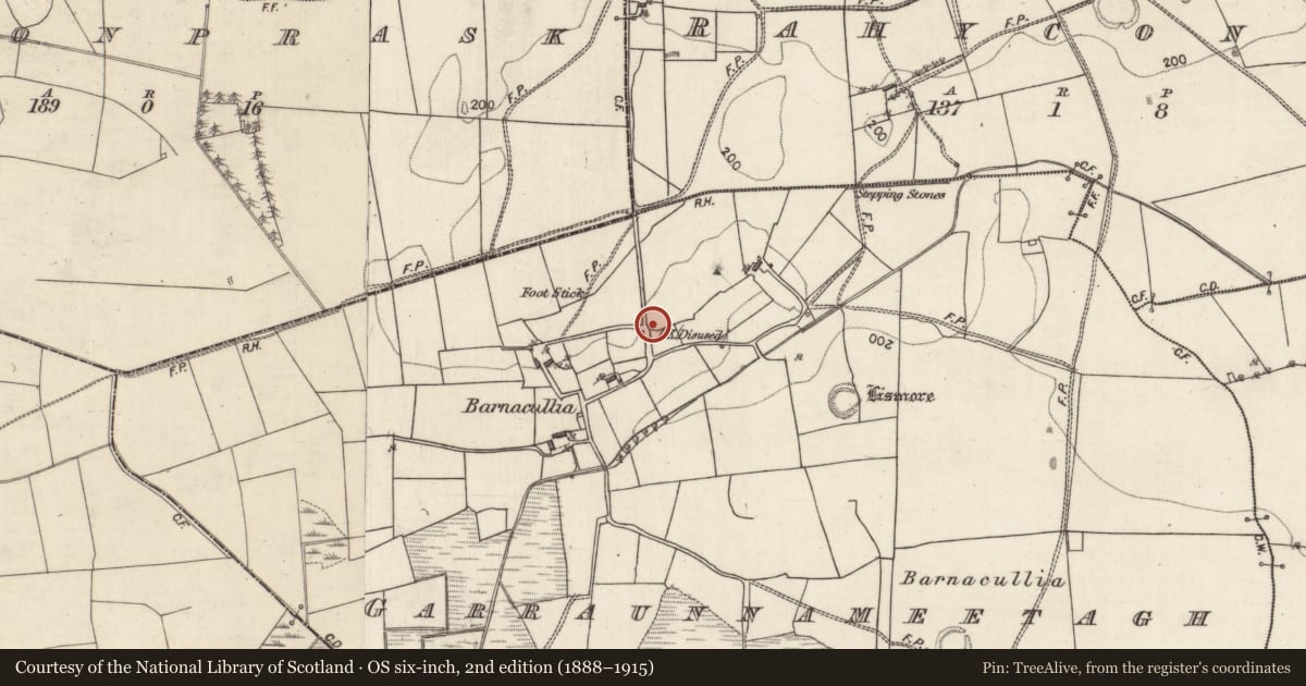Ordnance Survey six-inch map, 2nd edition (1888–1915) covering the location of Quarry, Garraunnameetagh, County Galway, with a pin at the register's coordinates