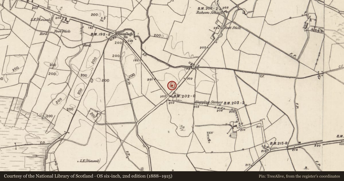 Ordnance Survey six-inch map, 2nd edition (1888–1915) covering the location of Enclosure, Killachunna, County Galway, with a pin at the register's coordinates