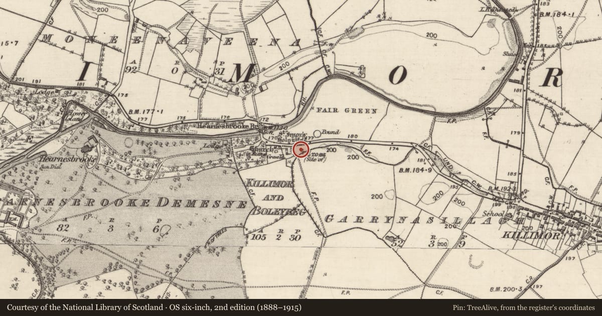 Ordnance Survey six-inch map, 2nd edition (1888–1915) covering the location of Cross, Killimor And Boleybeg, County Galway, with a pin at the register's coordinates